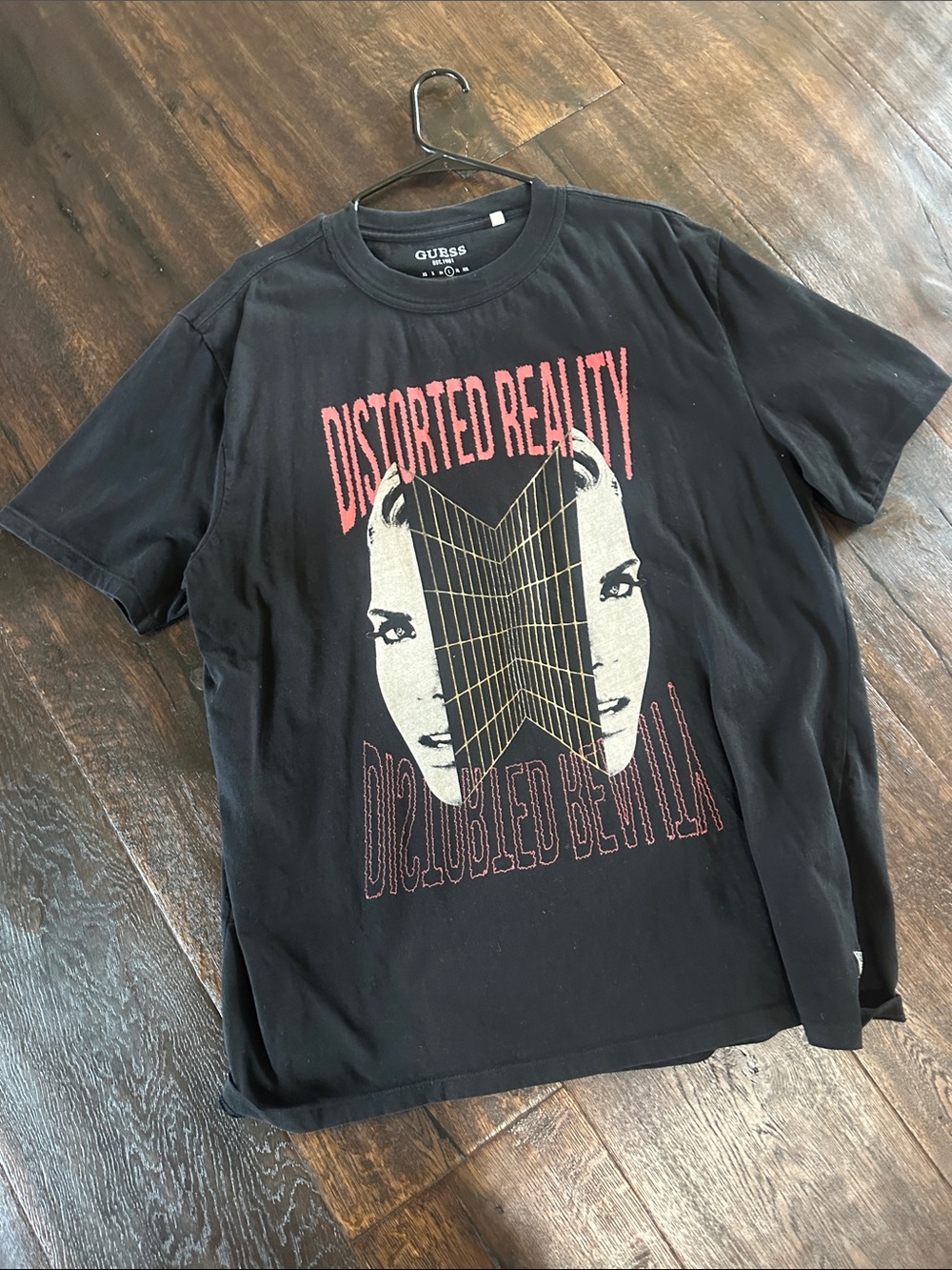 GUESS Black Tee with Cream Face and Red Graphic